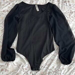 Black Sheer Long Sleeve Bodysuit